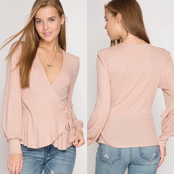 She and Sky Tops - SALE 👀 Long Sleeve Wrap Top with Side Tie
